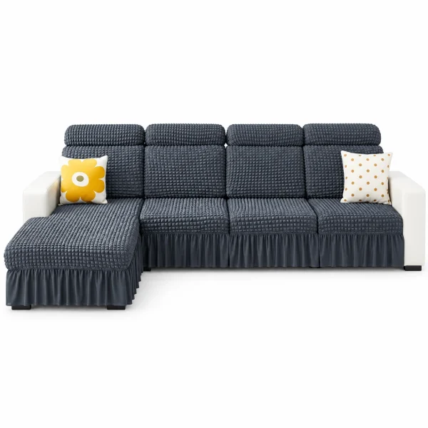 Navy Skirted L-Sofa