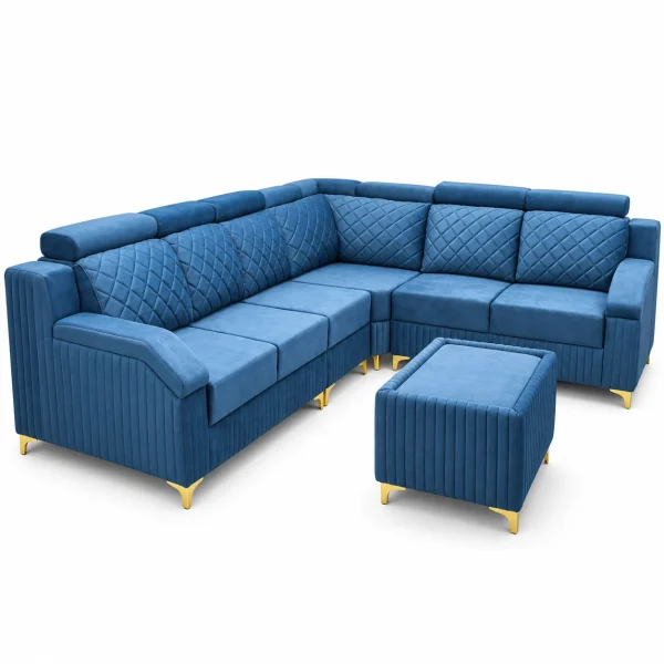Royal Blue Quilted Corner Sofa