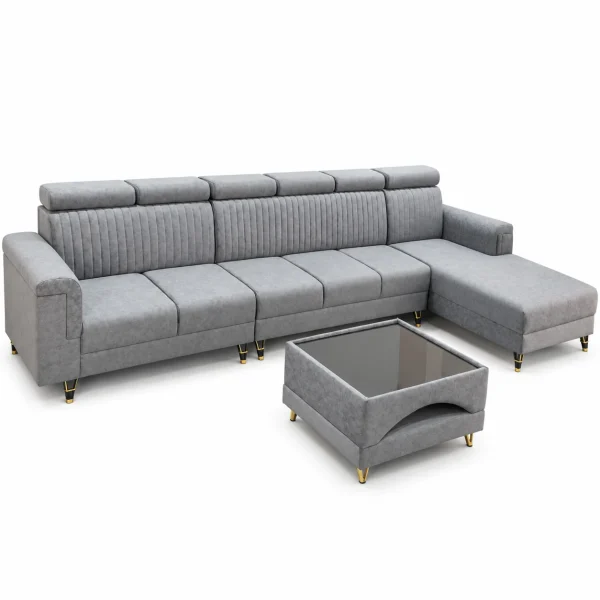 Grey Headrest L-Sofa