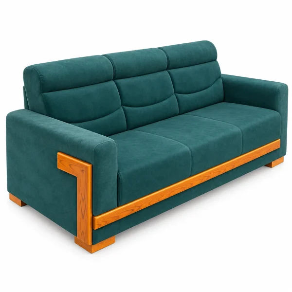 Teal 3-Seater with Wood Trim