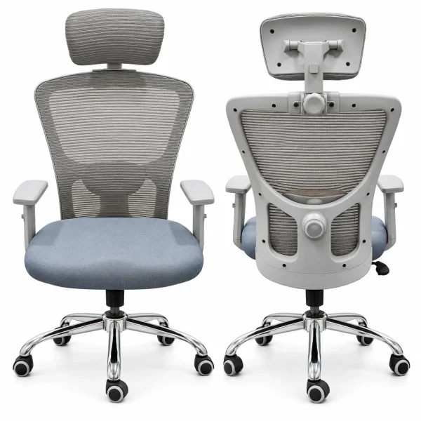 Blue-Grey Ergo Chair, White Frame