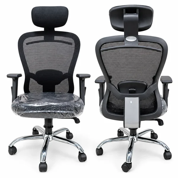 Black Ergo Chair, Chrome Base