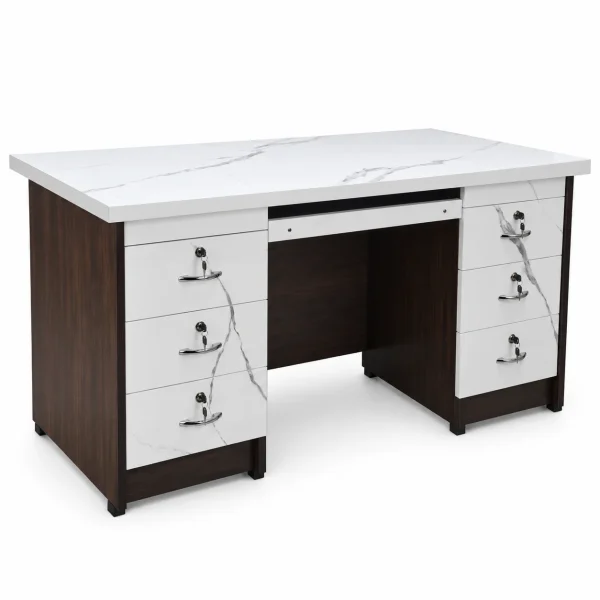 White Marble-Finish Executive Desk