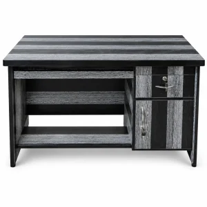 Graphite Stripe Desk — Engineered wood · drawer pedestal